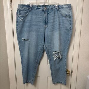 Wild Fable Women Easy Rigid Denim Jeans High Rise Tapered Plus Size 28 Distress